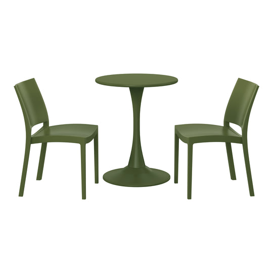 Playa 3-Piece Outdoor Round Metal Patio Dining Table Set With Stackable Patio Dining Side Chairs