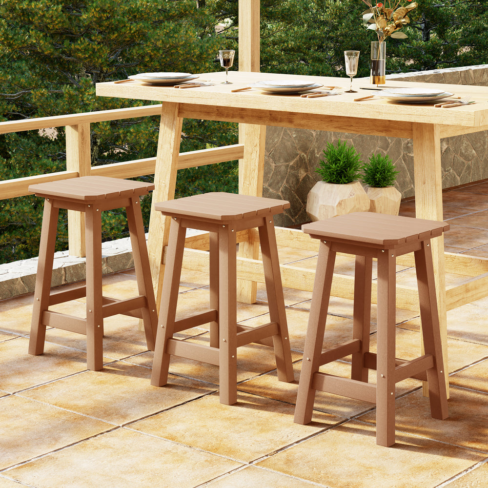 Malibu 24" HDPE Outdoor Patio Square Counter Height Bar Stool (Set of 3)