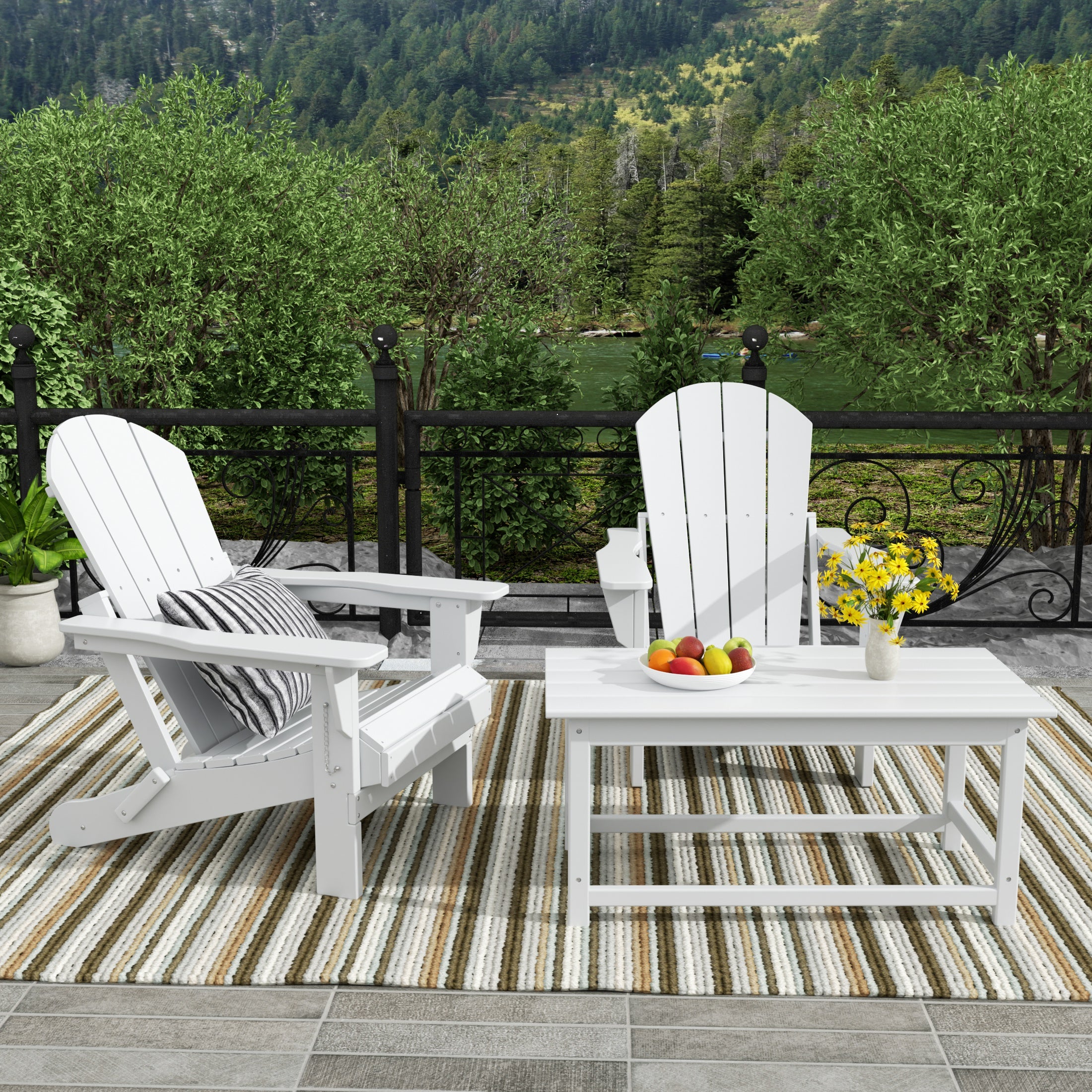 Malibu 3-Piece set Outdoor / Patio Poly Adirondack chair set with a Coffee table ( 2 seater )