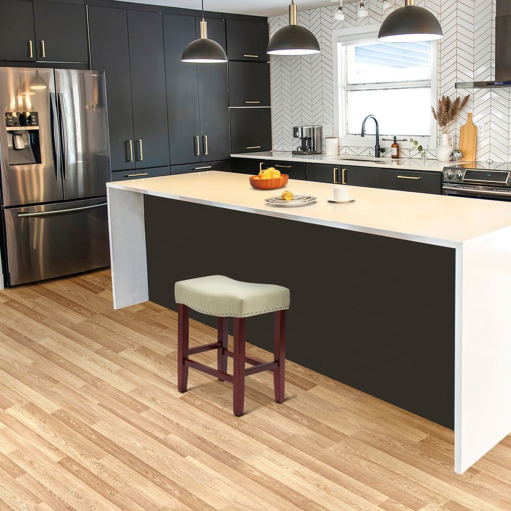 Lenox 24" upholstered nail head bar counter stool with Cherry Red color legs