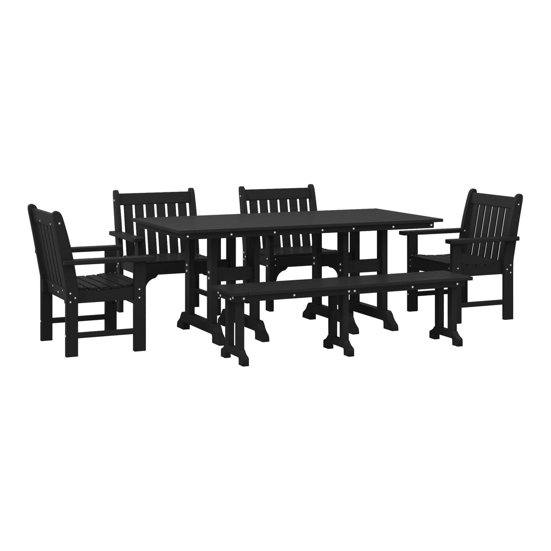 Malibu 6-Piece HDPE Outdoor Rectangle Dining Patio Table and Chairs Set