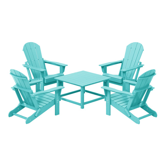 Malibu 5-Piece HDPE Adirondack Chair Outdoor Patio Square Table Conversation Set