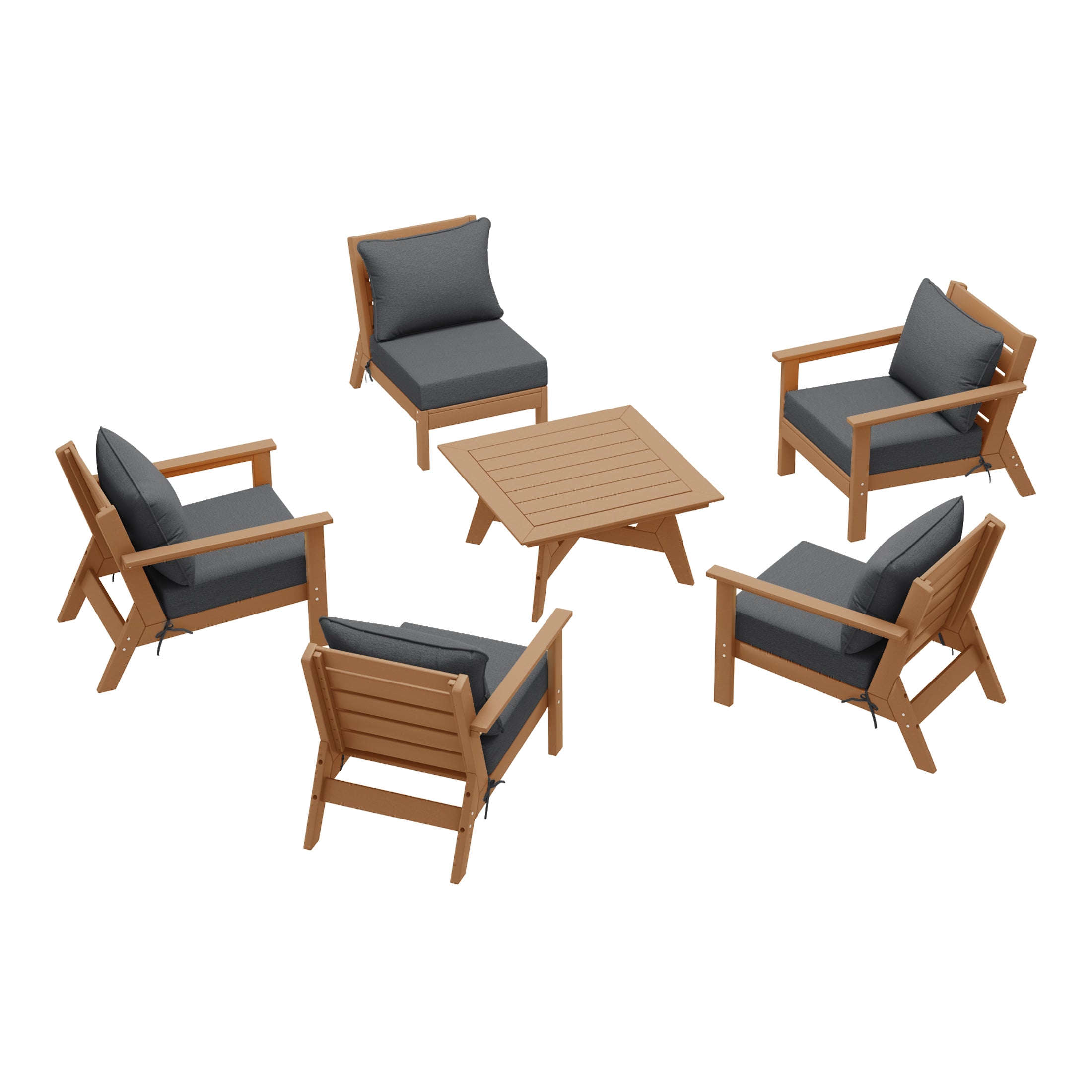Avalon Outdoor 6-Piece Modular Sectional Patio Furniture Sofa Set in Teak Color Frame