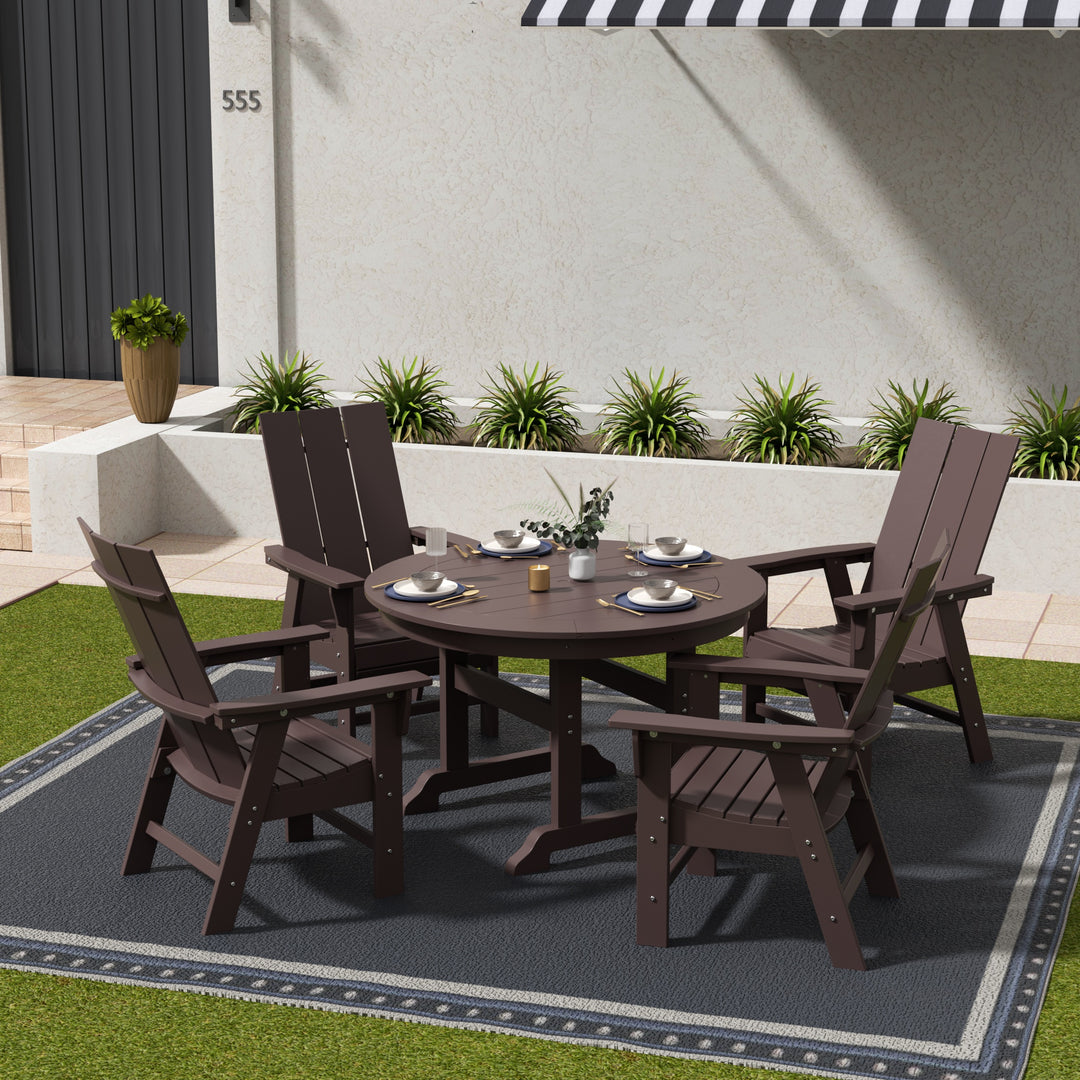 Ashore 5 Piece Outdoor Patio Round Dining Table and Modern Armchair Set