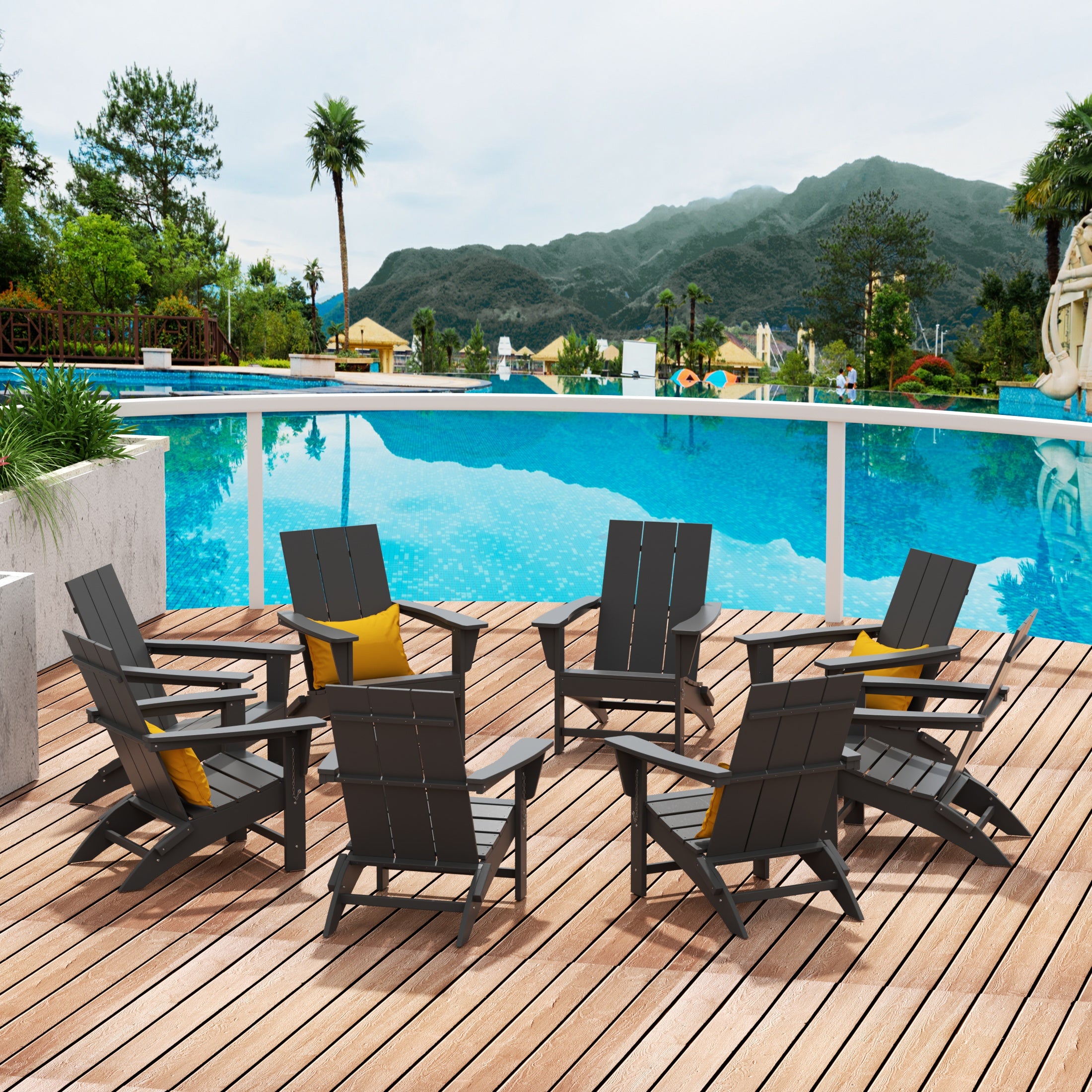 Ashore Modern Poly Folding Adirondack Chair Set (Set of 8)