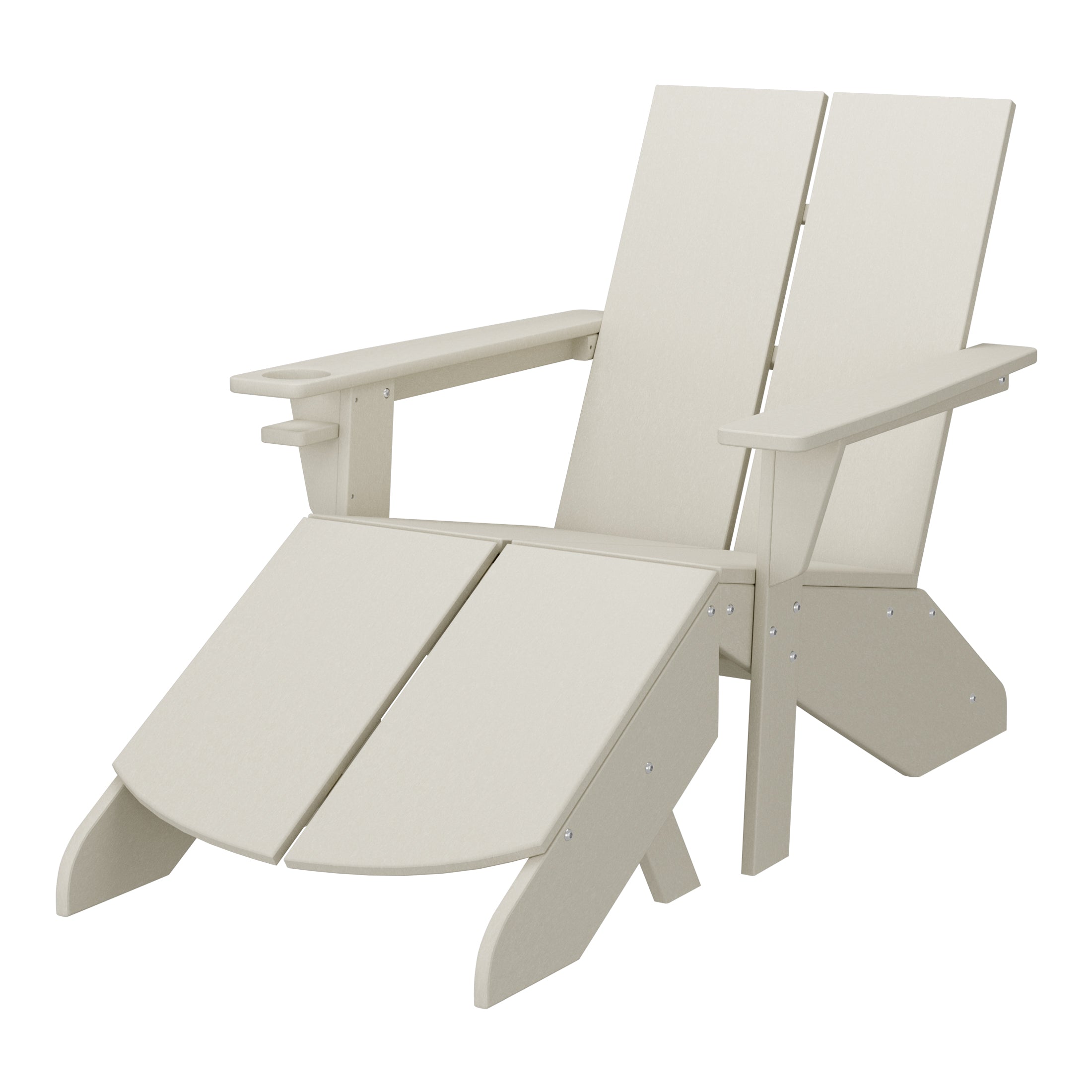 Riviera Outdoor HDPE Modern Adirondack Chair with Folding Patio Ottoman and Cup Holder