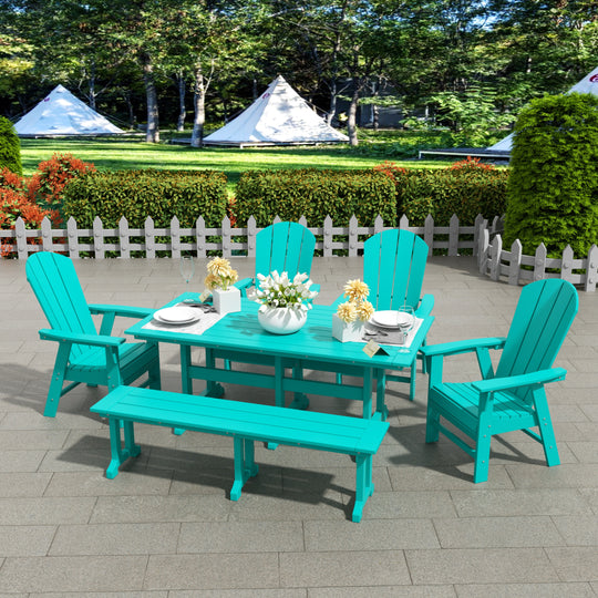 Malibu 6 Piece Outdoor Patio Dining Table and Armchair Dining Bench Set