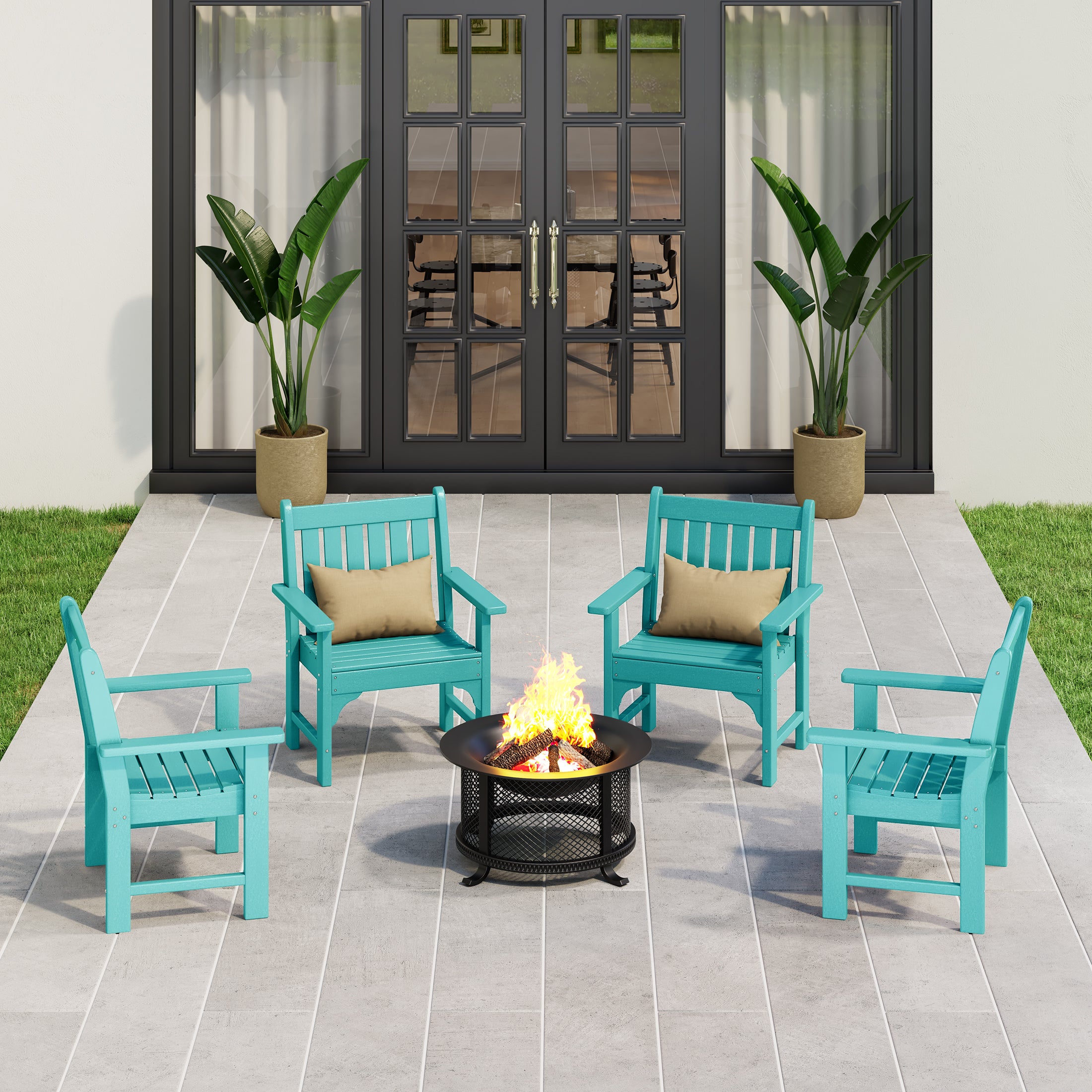 Malibu Outdoor Patio HDPE Adirondack Dining Arm Chairs (Set of 4)
