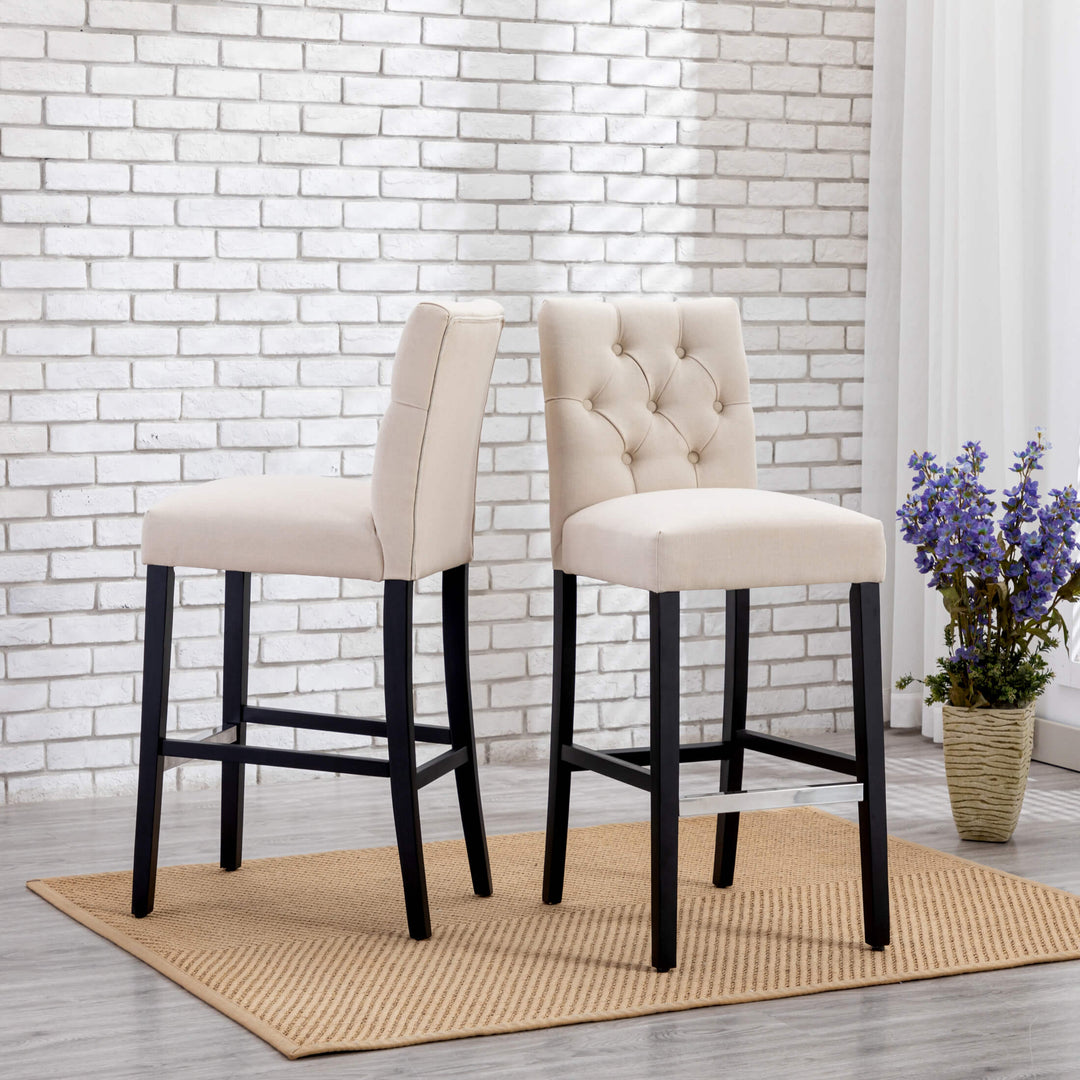 Hayes 29" Linen Fabric Tufted Bar Stool (Set of 2),Black