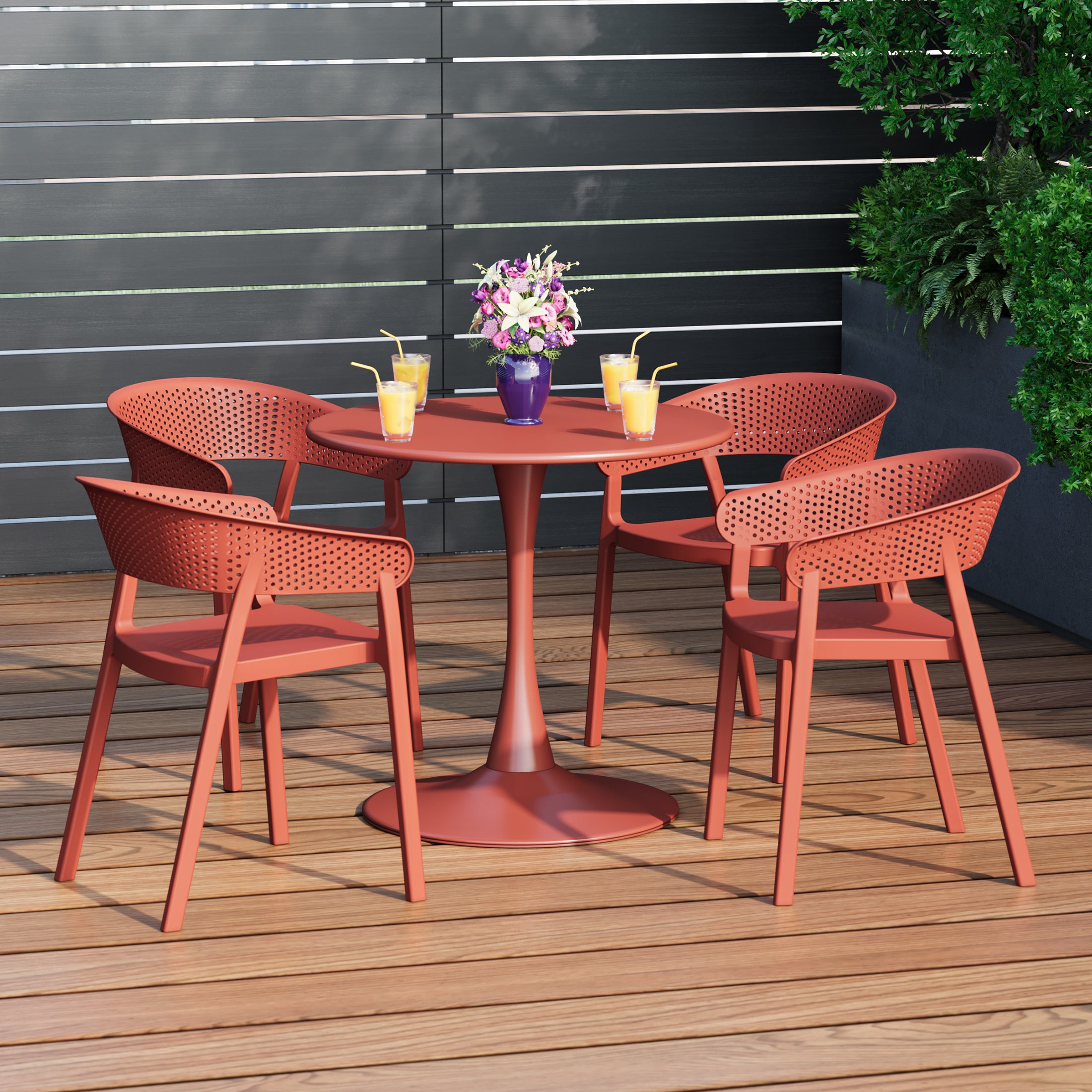 Playa 5-Piece Indoor Outdoor Metal Patio Dining Table Set With Stackable Patio Chairs