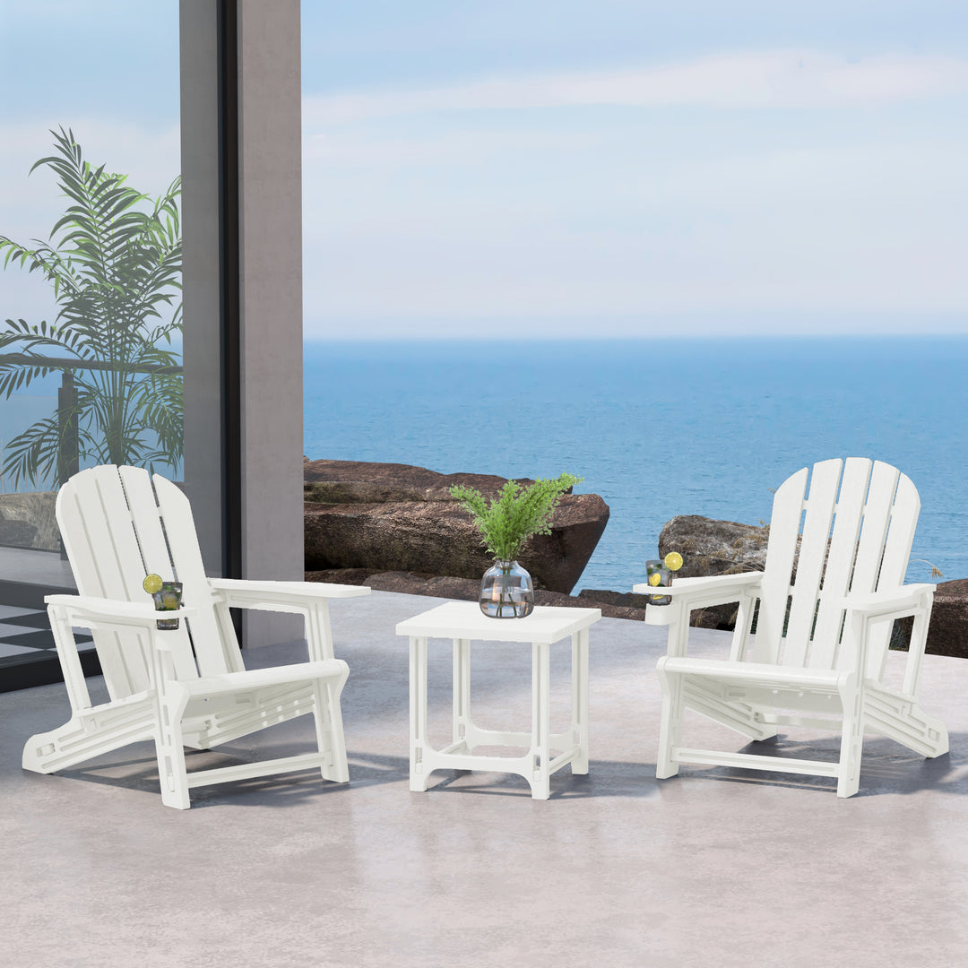 Azura 3-Piece HDPE Plastic Adirondack Patio Chairs With 18" Square Side Table Set