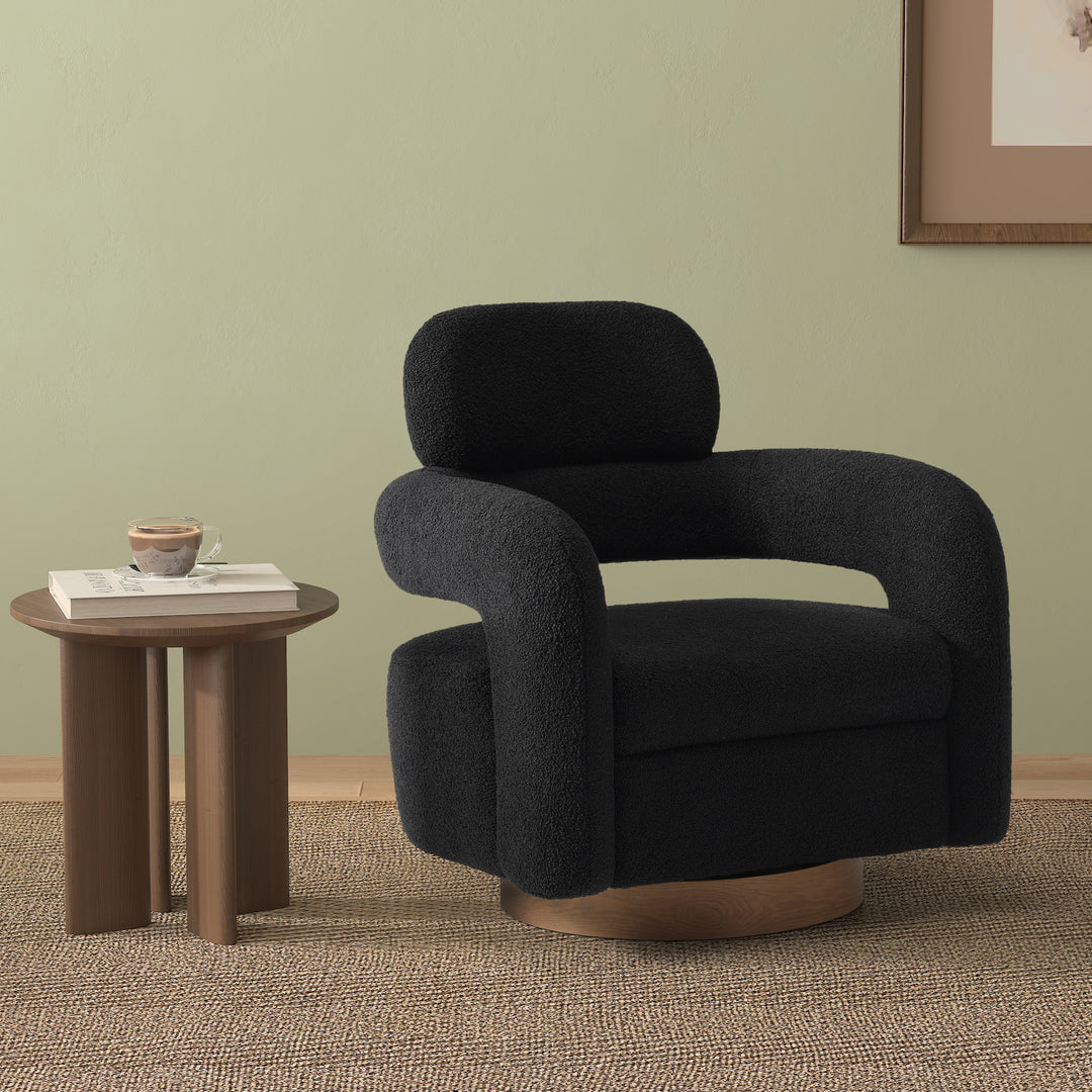 Alexandria Mid-Century Modern Sherpa Swivel Barrel Accent Chair