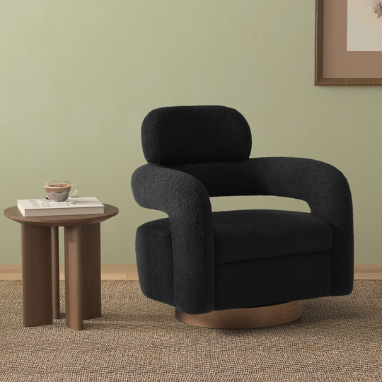 Alexandria Mid-Century Modern Sherpa Swivel Barrel Accent Chair