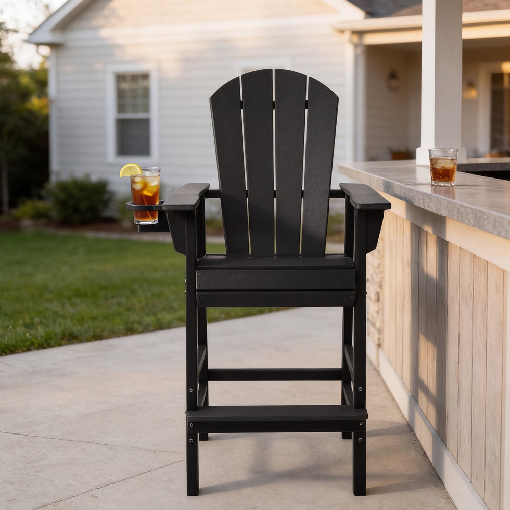 Malibu Outdoor HDPE Tall Adirondack Bar Height Chair With Cup Holder