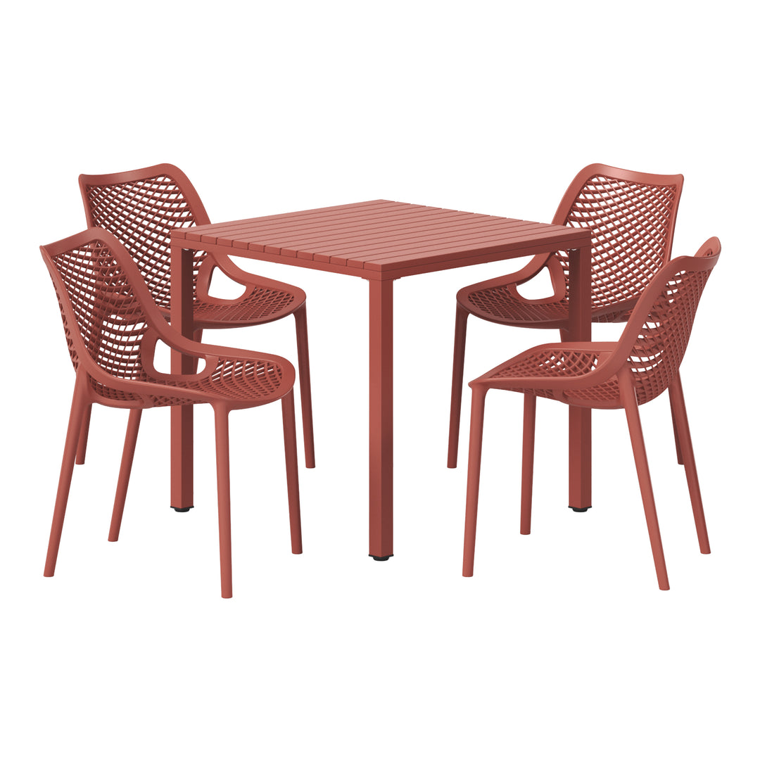 Playa 5-Piece Outdoor Patio Metal Frame Dining Table Set with Stackable Patio Dining Chairs
