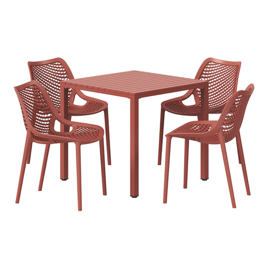 Playa 5-Piece Outdoor Patio Metal Frame Dining Table Set with Stackable Patio Dining Chairs