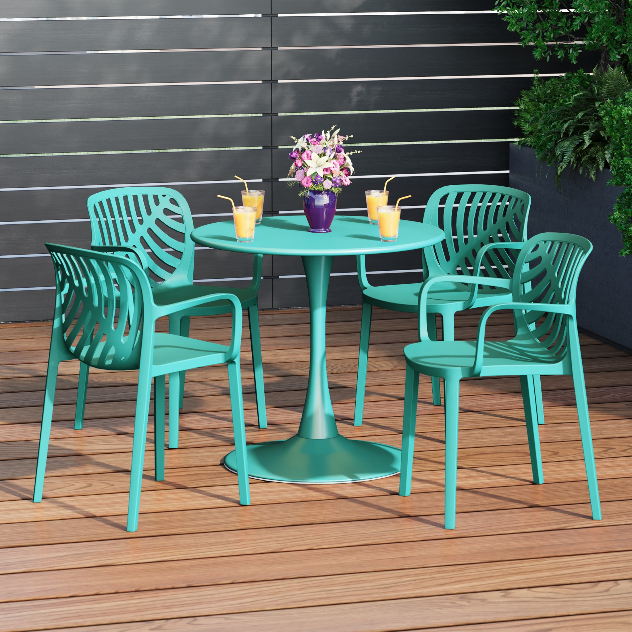 Playa 5-Piece Outdoor Indoor Metal Patio Dining Table Set With Stackable Patio Arm Chairs