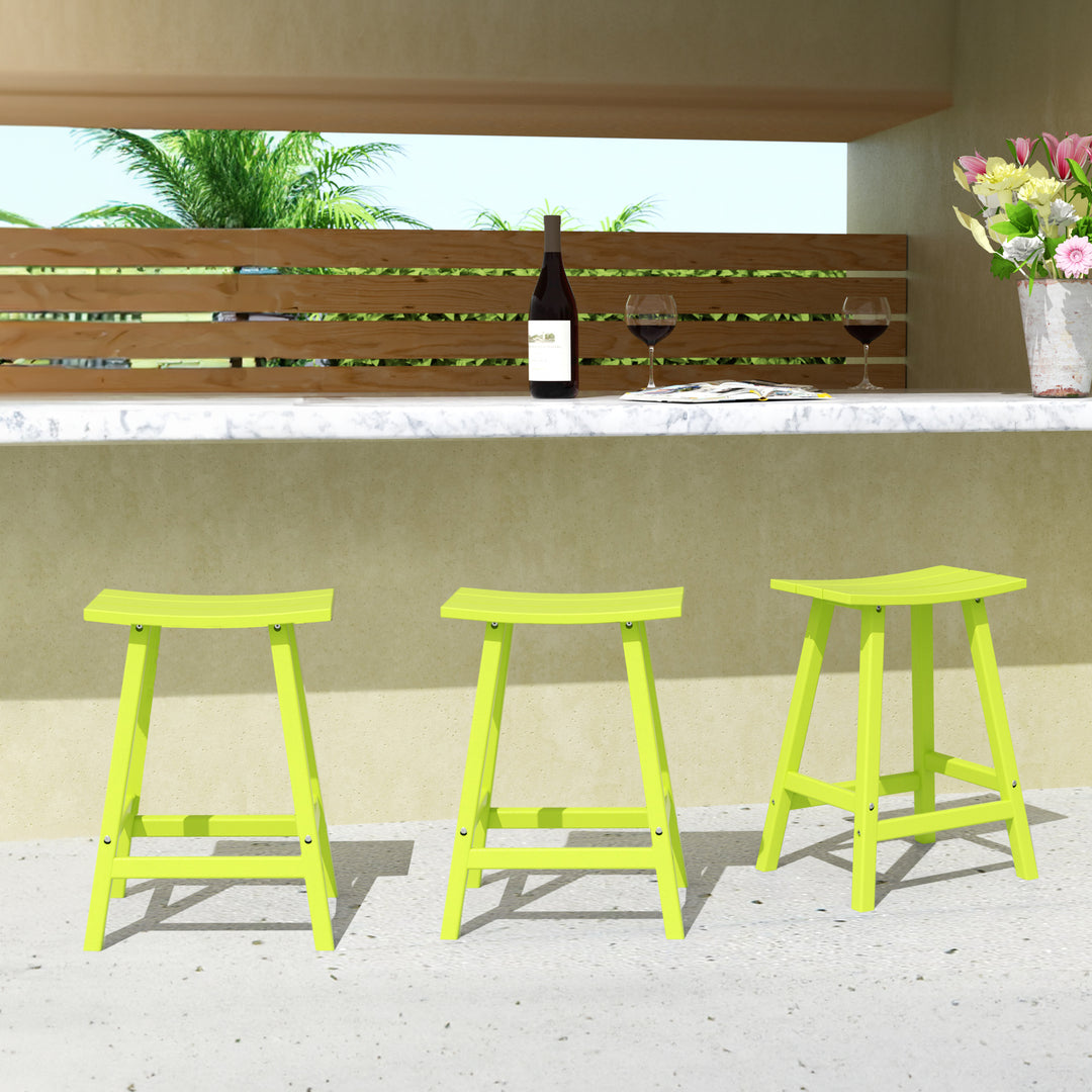 Malibu 24" HDPE Outdoor Patio Counter Height Bar Stools (Set of 3)