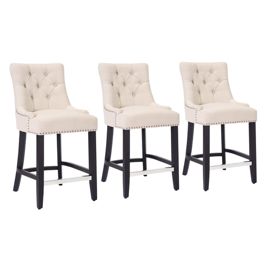 Hayes 24" Upholstered Tufted Wood Counter Stool (Set of 3), Black