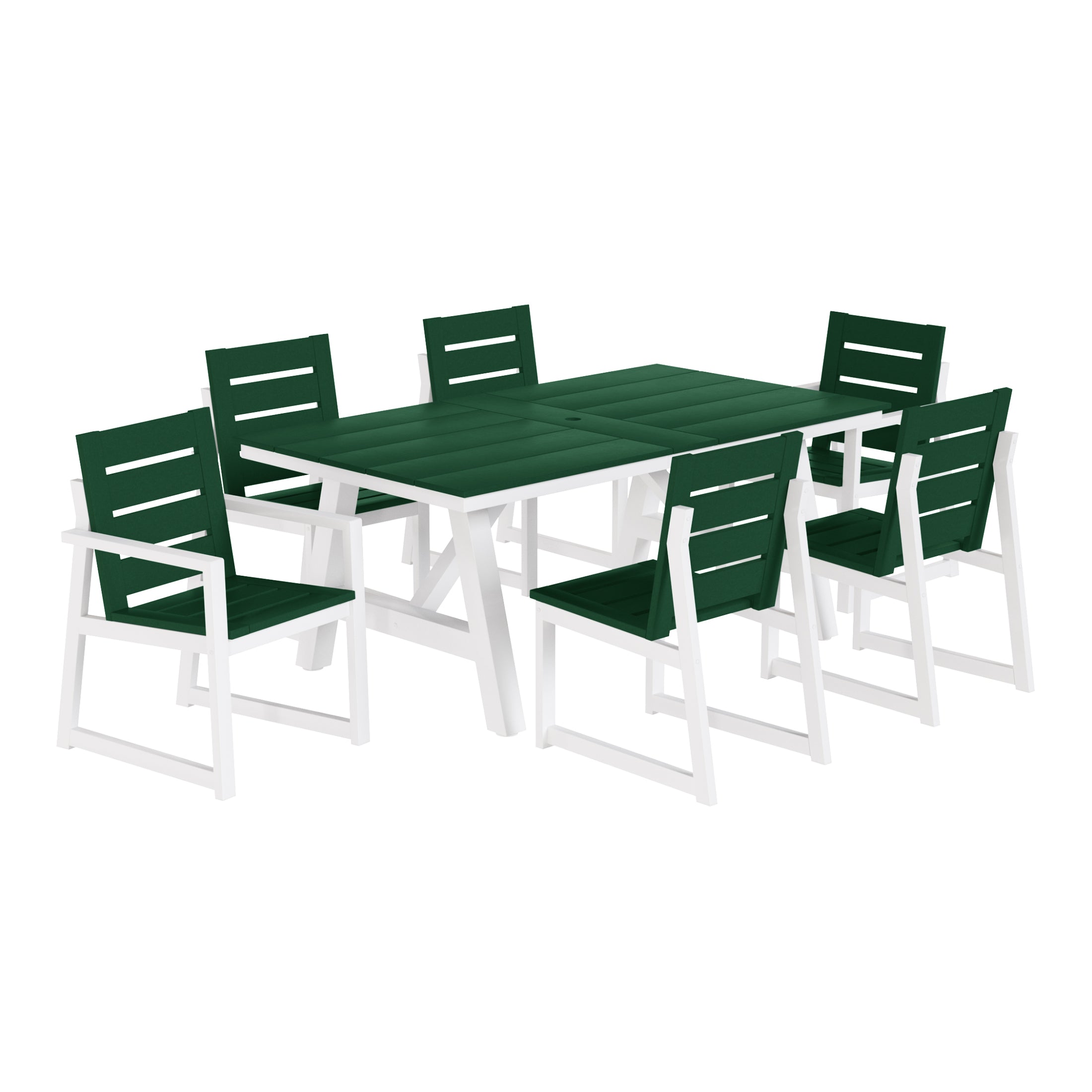 Cape May 7-Piece HDPE Outdoor Furniture Patio Dining Table With Umbrella Hole and Chairs Set For 6