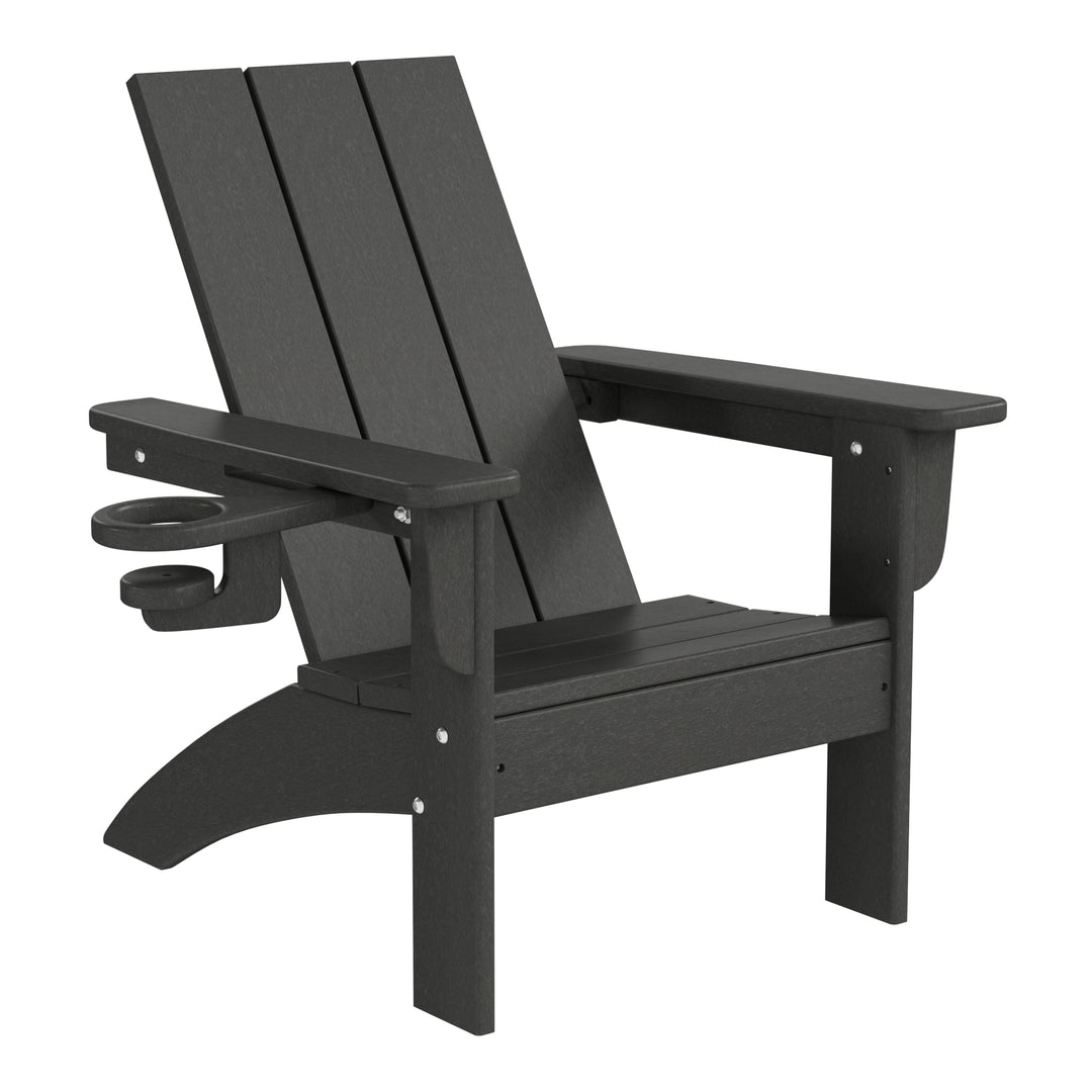 Ashore Kids Outdoor HDPE Plastic Modern Adirondack Patio Chairs with Cup Holders (Set of 2)