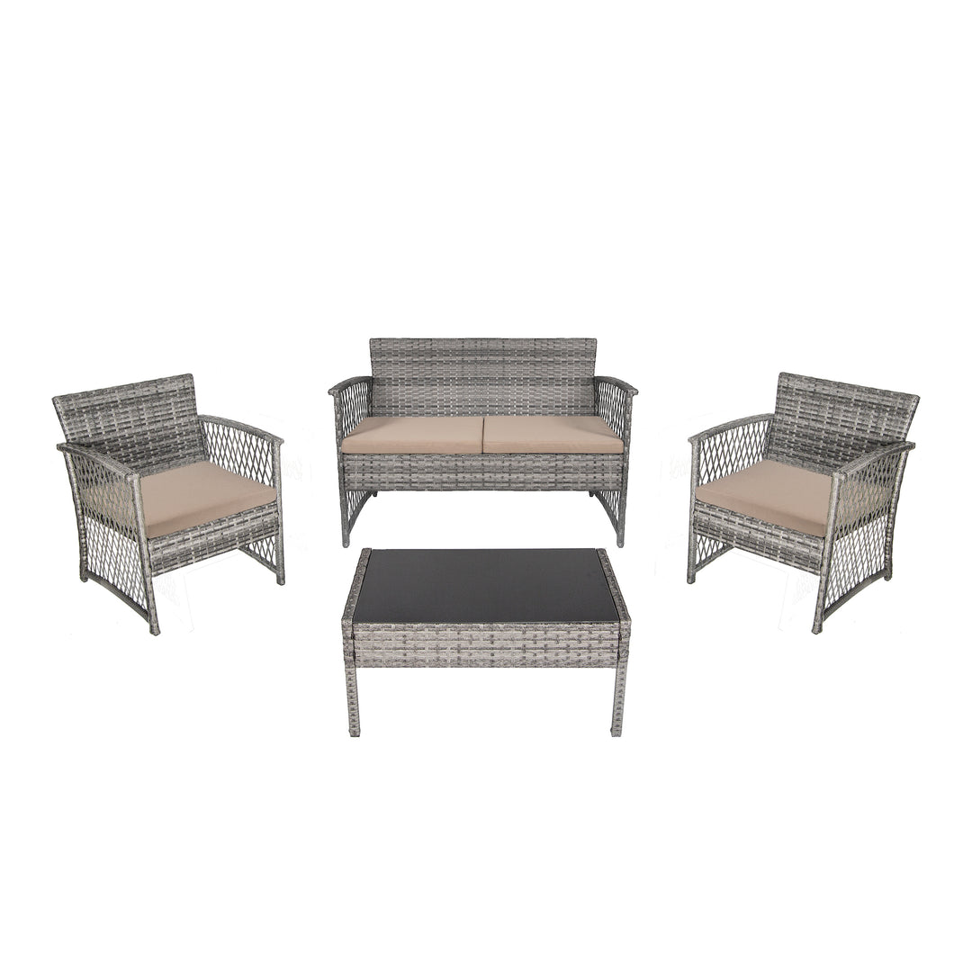 Melvi 4-Piece Outdoor Patio Wicker Conversation Set, Gray