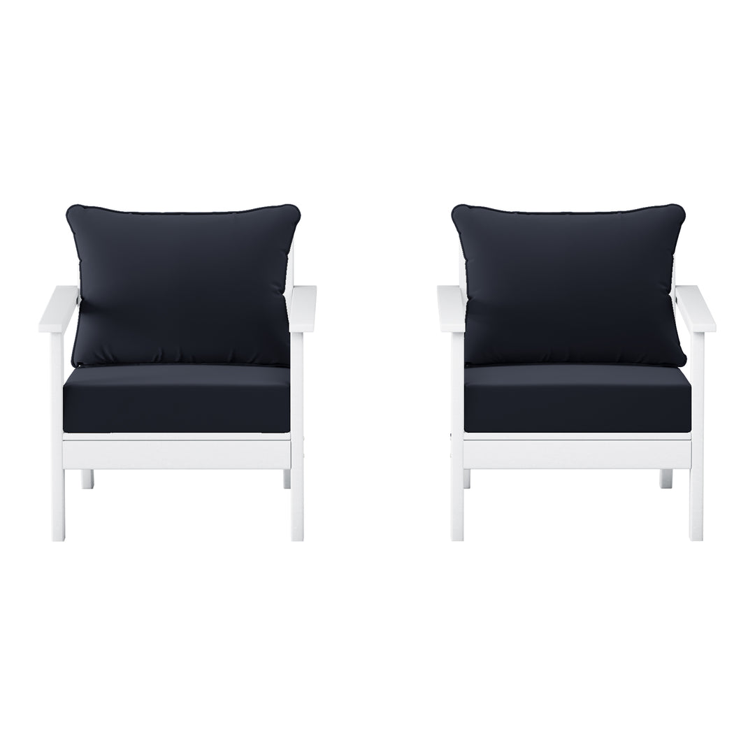 Avalon Outdoor Modern HDPE Patio Club Chairs with Deep Seat Cushions (Set of 2)