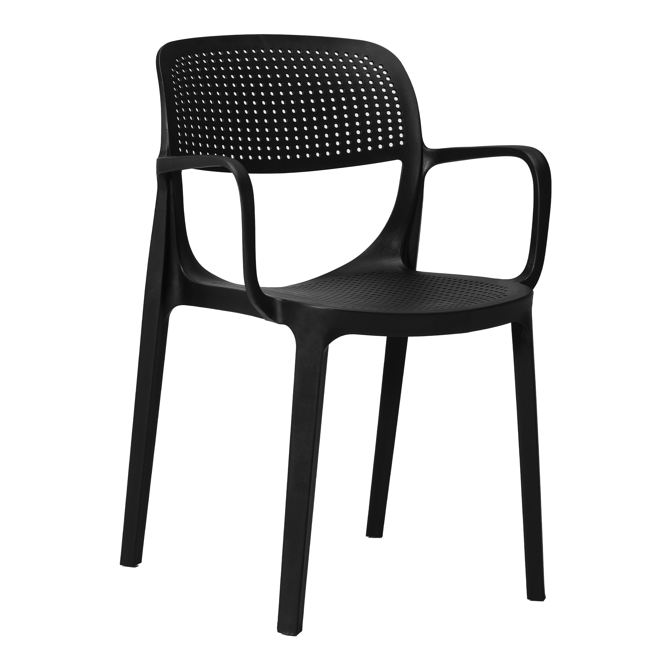 Playa 3-Piece Round Metal Bistro Dining Table Set And Stackable Resin Patio Dining Arm Chairs