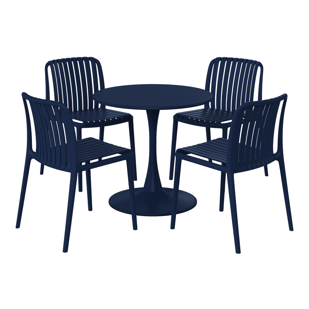 Playa 5-Piece Outdoor Metal Dining Table Set And Stackable Resin Patio Chairs