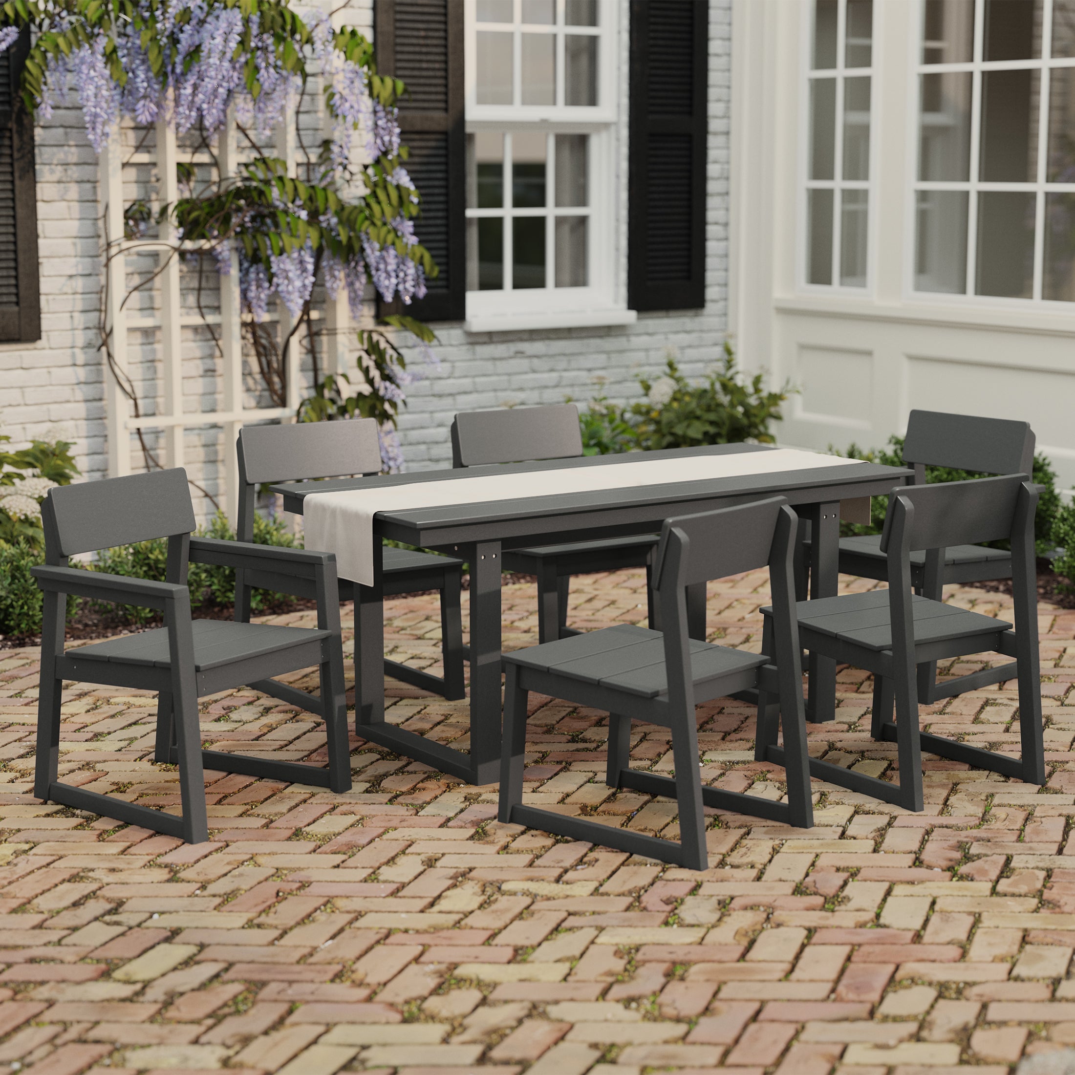 Paloma 7-Piece Modern HDPE Outdoor Patio Dining Table Set With Umbrella Hole