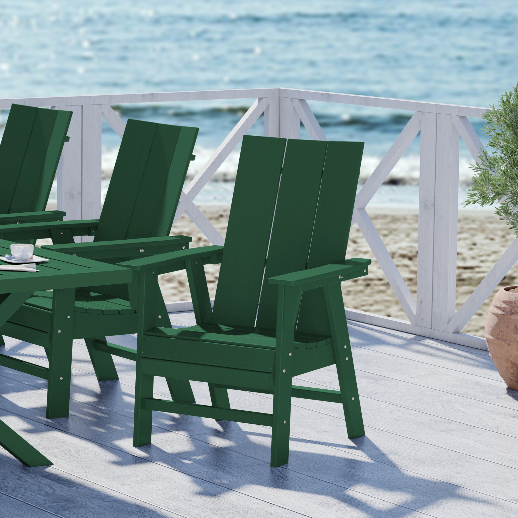 Ashore Outdoor Patio HDPE Plastic Modern Adirondack Dining Chair