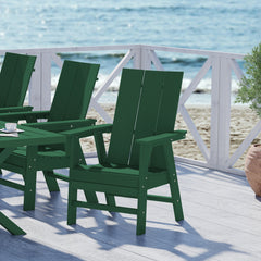 Ashore modern Adirondack dining chair in Dark Green styled outdoors