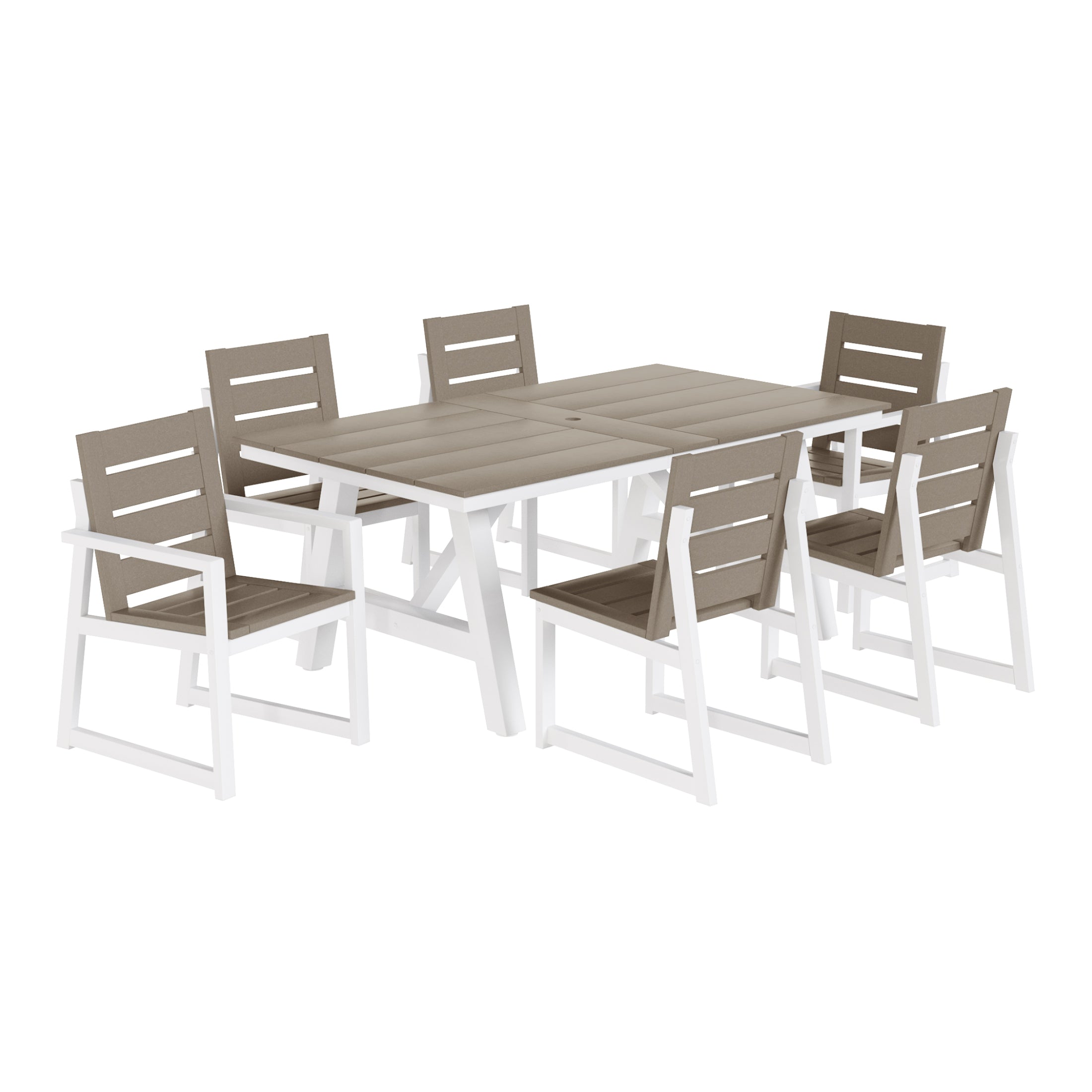 Cape May 7-Piece HDPE Outdoor Furniture Patio Dining Table With Umbrella Hole and Chairs Set For 6
