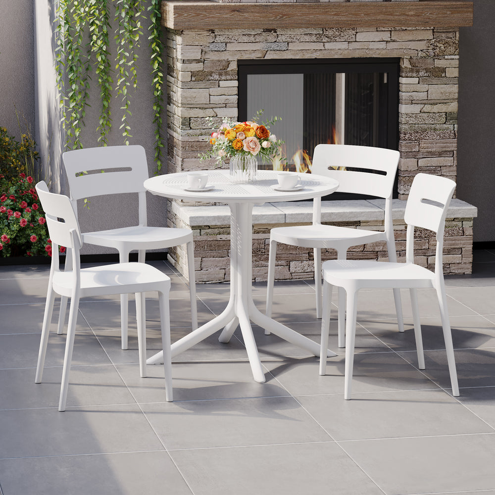 Playa Modern 5-Piece Resin Round Patio Dining Table Set with Stackable Patio Dining Chairs