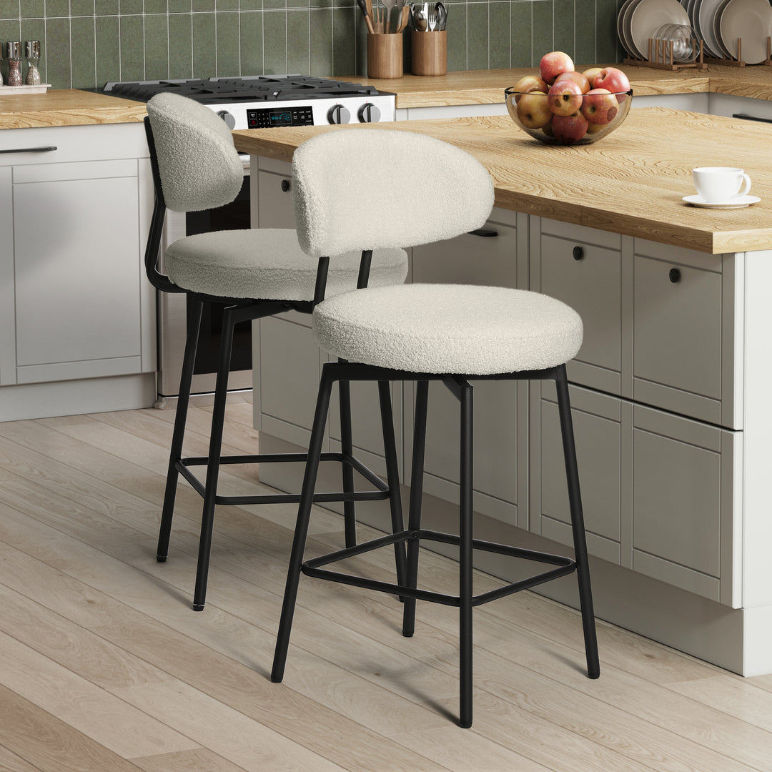 Alexandria Modern Upholstered Sherpa Fabric Counter Height Bar Stools with Back (Set of 2)