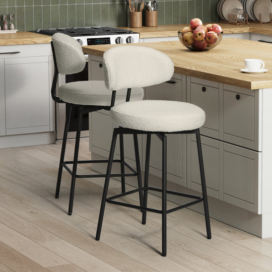Alexandria Modern Upholstered Sherpa Fabric Counter Height Bar Stools with Back (Set of 2)