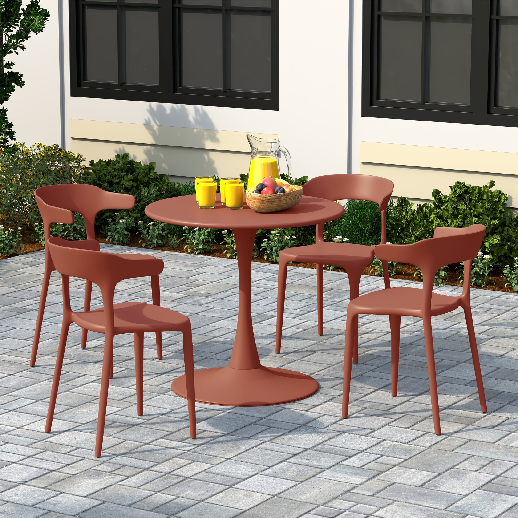 Playa 5-Piece Outdoor Metal Patio Dining Table Set With Stackable Patio Chairs