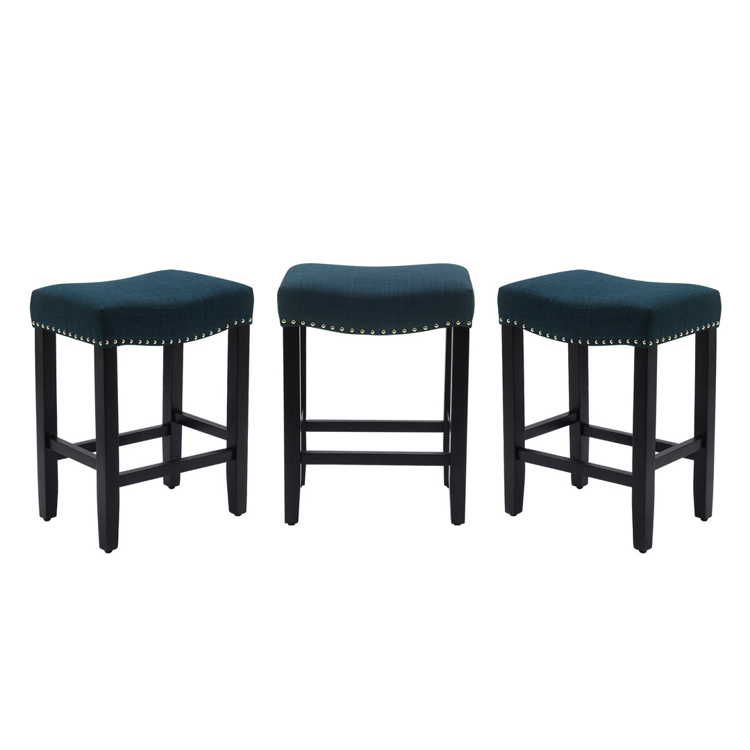 Lenox 24" Upholstered Saddle Seat Black Counter Stool (Set of 3)