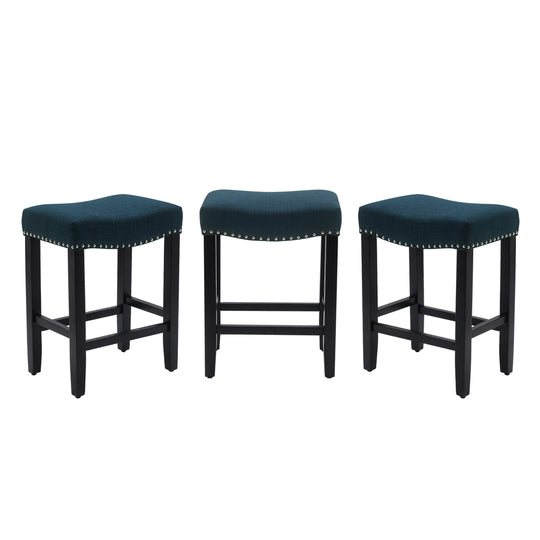 Lenox 24" Upholstered Saddle Seat Black Counter Stool (Set of 3)