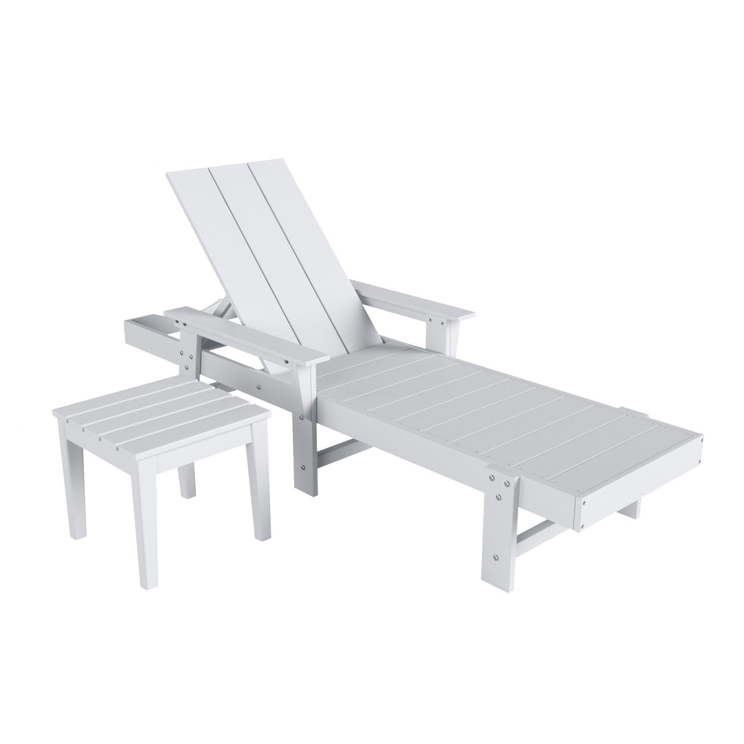 Ashore Modern Reclining Chaise Lounge with Side Table 2-Piece Set