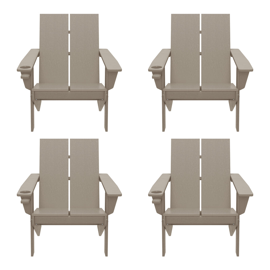 Riviera Outdoor HDPE Modern Adirondack Chair with Cup Holder (Set of 4)
