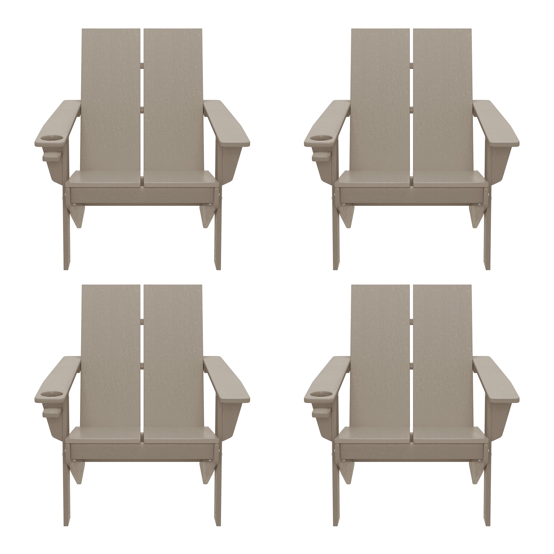 Riviera Outdoor HDPE Modern Adirondack Chair with Cup Holder (Set of 4)