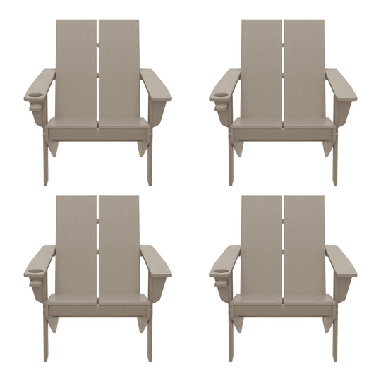 Riviera Outdoor HDPE Modern Adirondack Chair with Cup Holder (Set of 4)