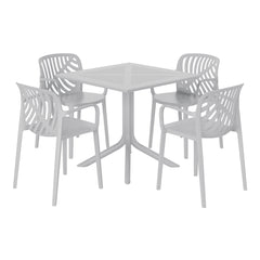 Playa 5-Piece Outdoor Resin Square Patio Dining Table Set with Modern Stackable Patio Dining Chairs
