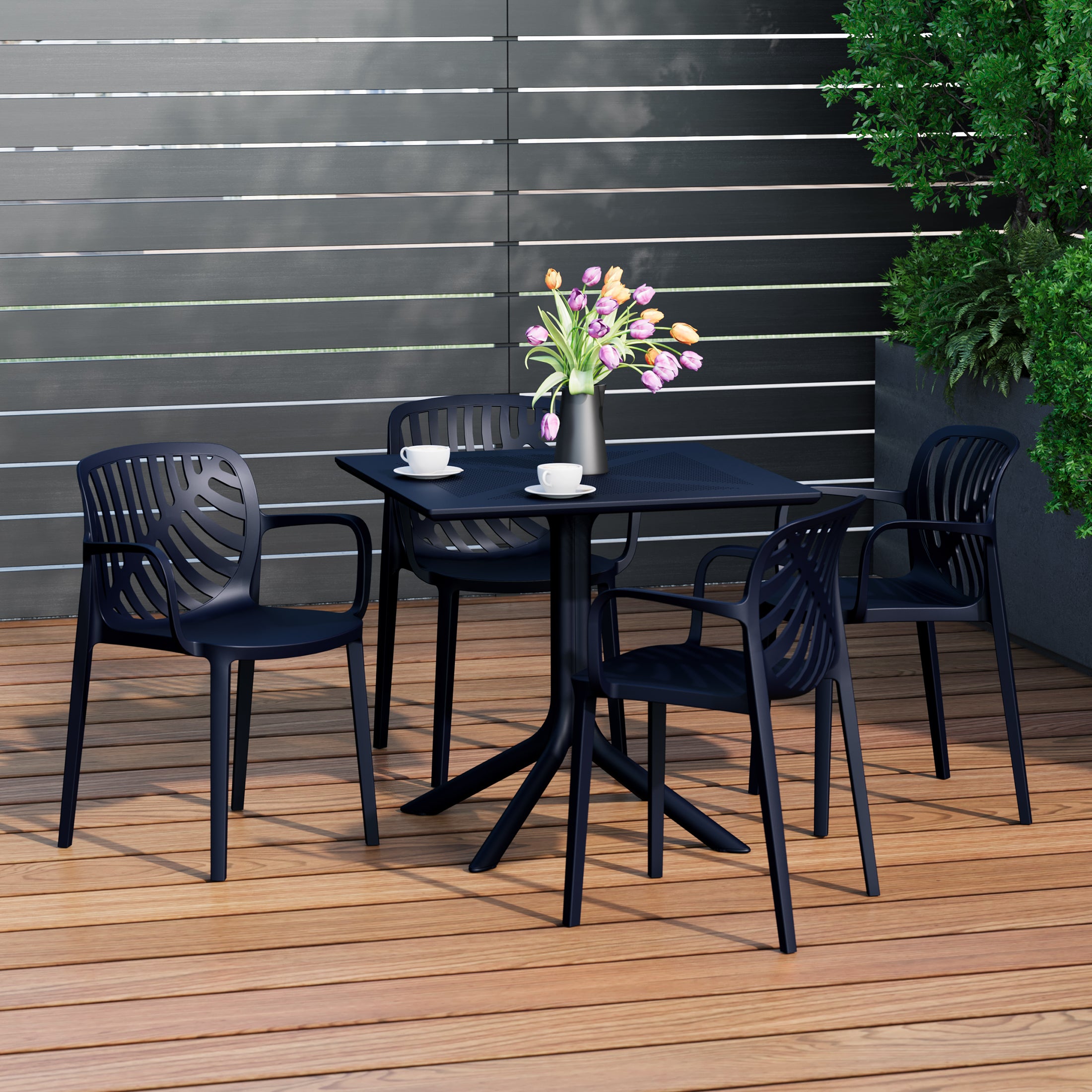Playa 5-Piece Outdoor Resin Square Patio Dining Table Set with Modern Stackable Patio Dining Chairs