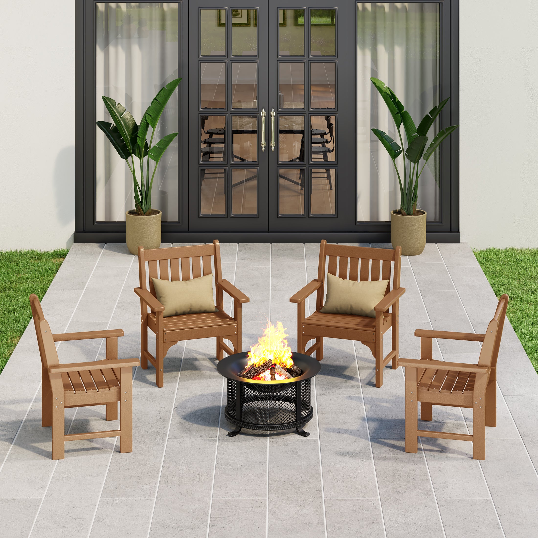 Malibu Outdoor Patio HDPE Adirondack Dining Arm Chairs (Set of 4)