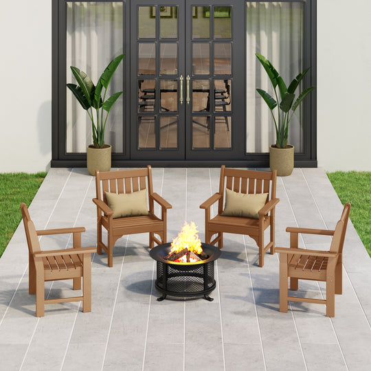 Malibu Outdoor Patio HDPE Adirondack Dining Arm Chairs (Set of 4)