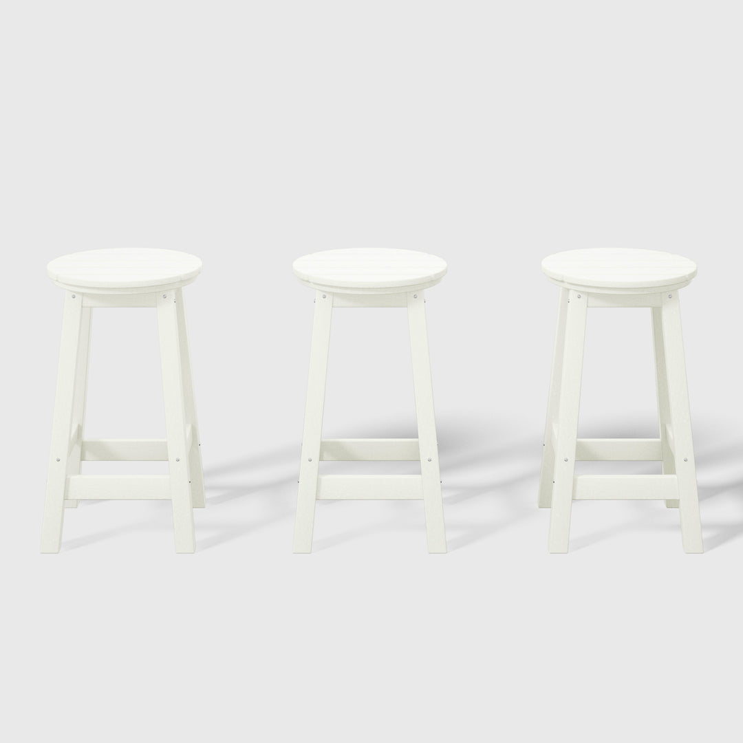 Malibu 24" HDPE Outdoor Patio Round Counter Height Bar Stool (Set of 3)