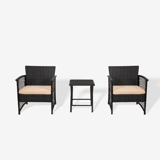 Melvi 3-Piece Outdoor Patio Wicker Conversation Set, Black