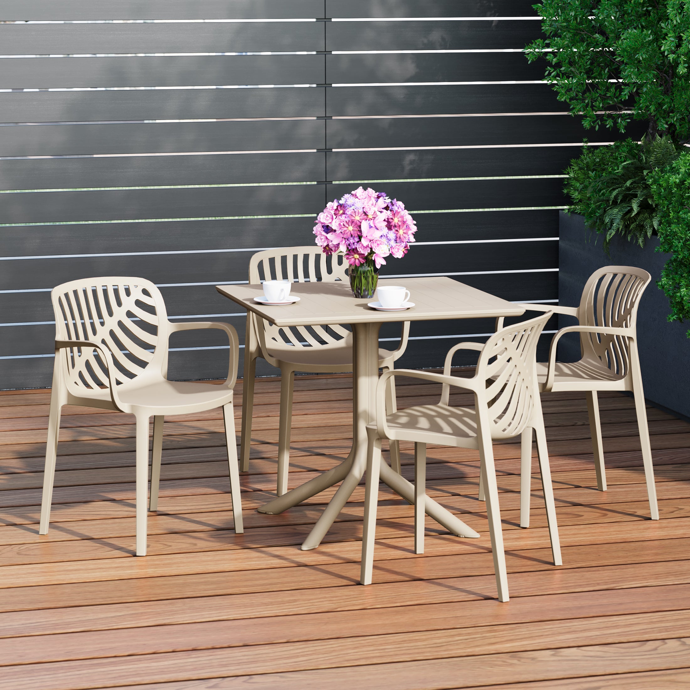 Playa 5-Piece Outdoor Square Patio Dining Table Set with Stackable Patio Dining Chairs